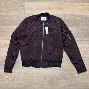 Eleven Paris Fudge Maroon Burgundy Red Satin Zip Up Crew Neck Bomber Jacket XL